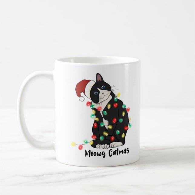 Funny Merry Catmas Cat Kaffemugg (Vänster)