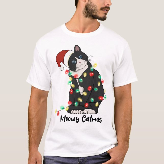 Funny Merry Catmas Cat T Shirt (Framsida)
