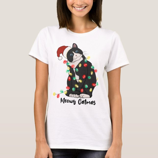 Funny Merry Catmas Cat T Shirt (Framsida)