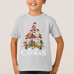 Funny Merry Catmas träd ljus julklapp T Shirt