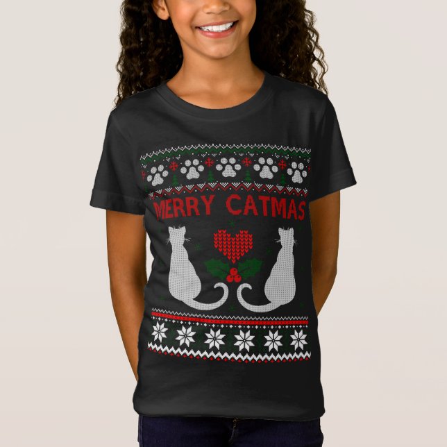 Funny Merry Catmas Ugly jul Sweater T Shirt (Framsida)