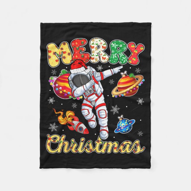 Funny Merry Christmas Astronaut Dabbing Space Snow Fleecefilt (Framsidan)