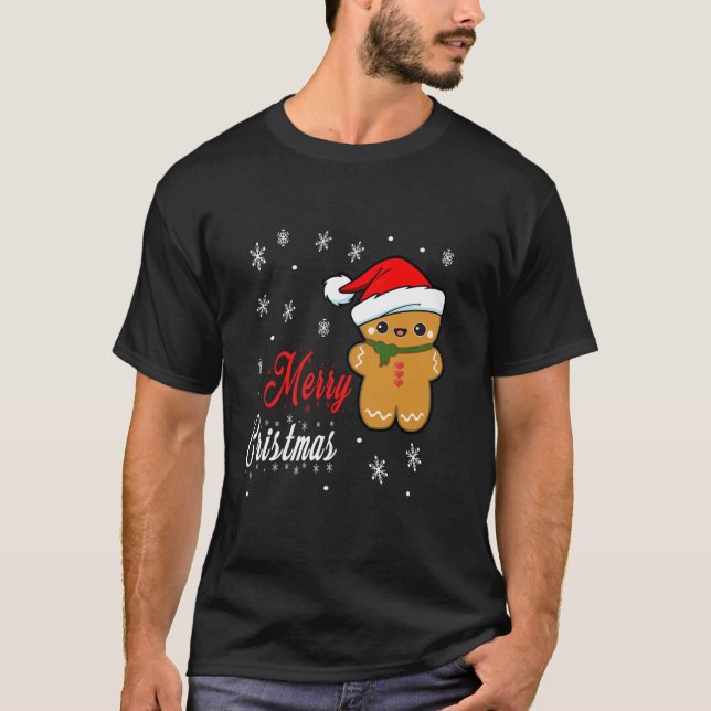 Funny Merry Christmas Gingerbread Man Costume Men  T Shirt (Framsida)