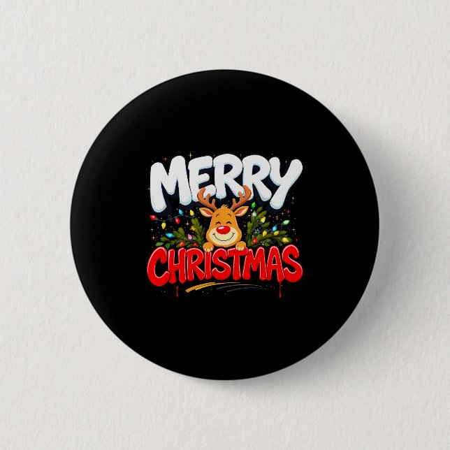 Funny Merry Christmas Reindeer Xmas Family Men &am Knapp (Framsida)