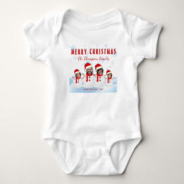Funny Merry Christmas Snowman Family Photo T Shirt (Framsida)