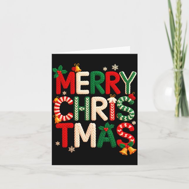 Funny Merry Christmas Yarn Crochet Knitting Quilte Kort (Framsida)