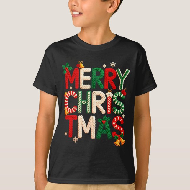 Funny Merry Christmas Yarn Crochet Knitting Quilte T Shirt (Framsida)