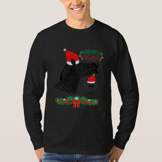 Funny Merry Christmas Zebra and Monkey Animal T Shirt (Framsida)