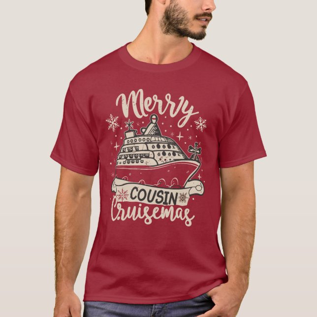 Funny Merry Cousin Cruisemas Julafton Boat Resa be T Shirt (Framsida)