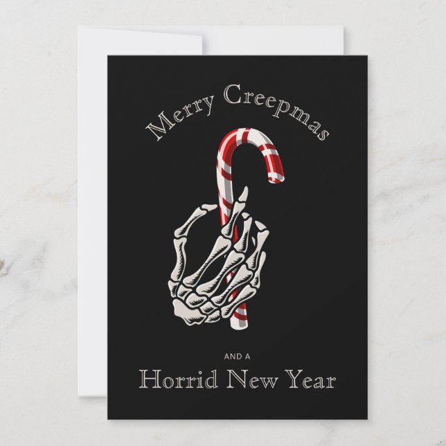 Funny Merry Creepmas Skeleton Candy cane Card Julkort (Framsida)