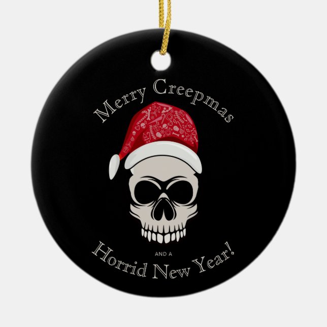 Funny Merry Creepmas Skull Santa Namn Julgransprydnad Keramik (Framsidan)