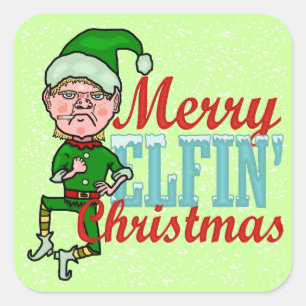 Funny Merry Elfin jul Bah Humbug Fyrkantigt Klistermärke