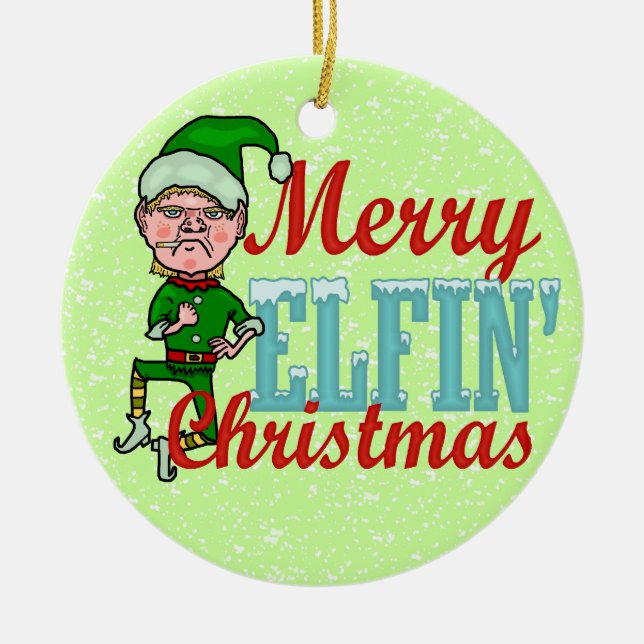 Funny Merry Elfin jul Bah Humbug Julgransprydnad Keramik (Framsidan)