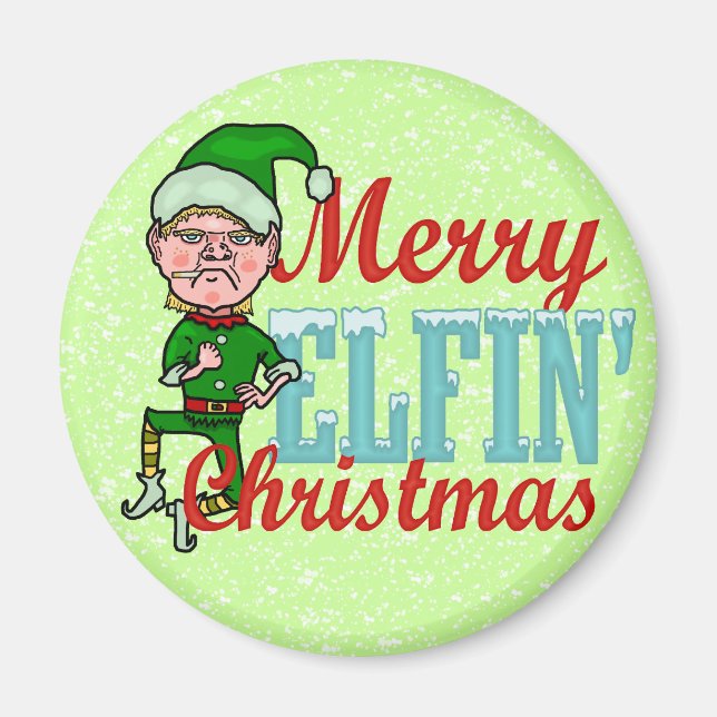 Funny Merry Elfin jul Bah Humbug Magnet (Framsidan)
