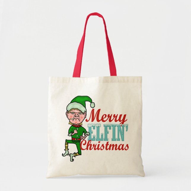 Funny Merry Elfin jul Bah Humbug Tygkasse (Framsidan)