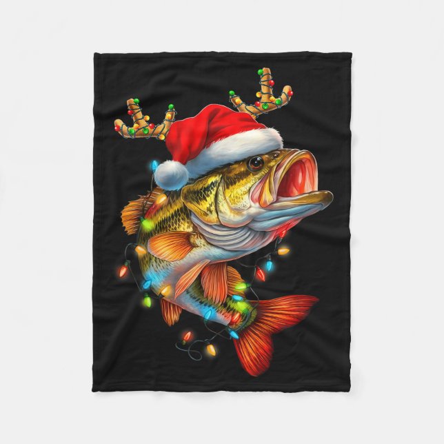 Funny Merry Fishmas B Fish Fishing Christmas Xmas  Fleecefilt (Framsidan)