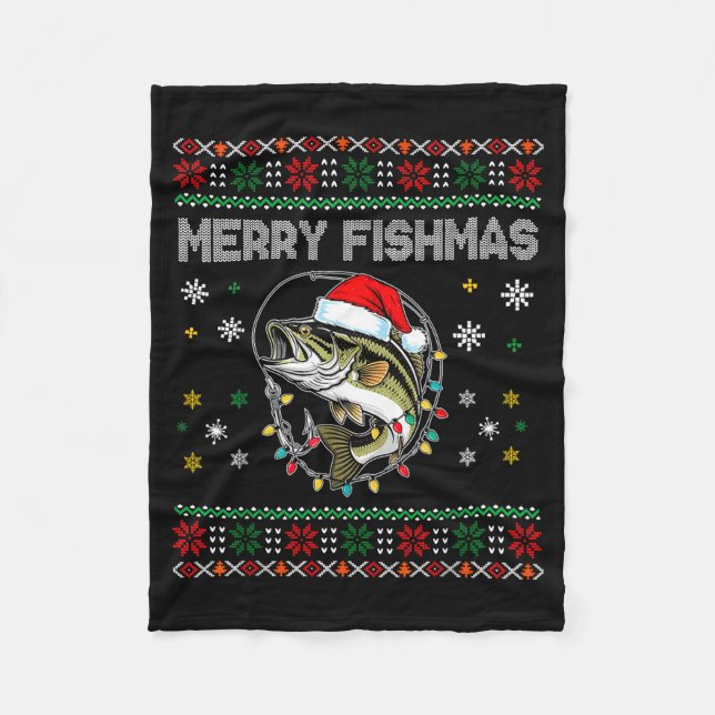 Funny Merry Fishmas B Fishing Christmas Ugly Sweat Fleecefilt (Framsidan)