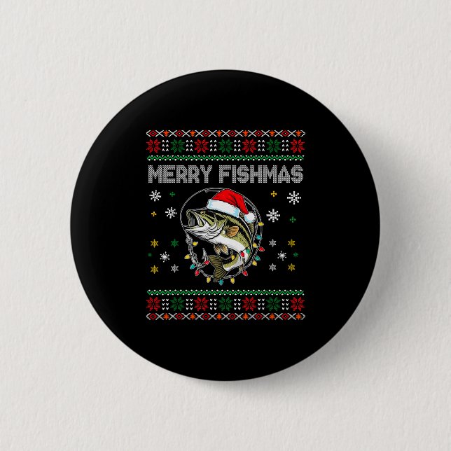 Funny Merry Fishmas B Fishing Christmas Ugly Sweat Knapp (Framsida)