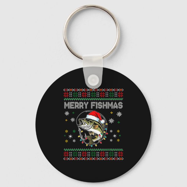 Funny Merry Fishmas B Fishing Christmas Ugly Sweat Nyckelring (Framsida)