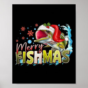 Funny Merry Fishmas jul Fisherman B Santa Ha Poster