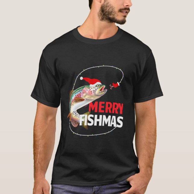 Funny Merry Fishmas Trout Fishermen T Shirt (Framsida)