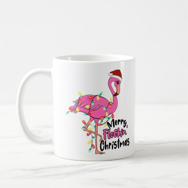 Funny Merry Flockin jul Flamingo Kaffemugg (Vänster)