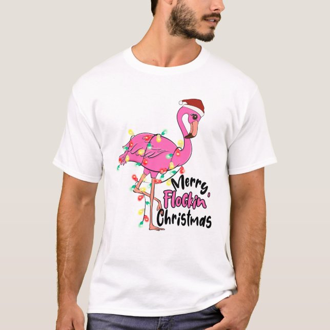 Funny Merry Flockin jul Flamingo T Shirt (Framsida)