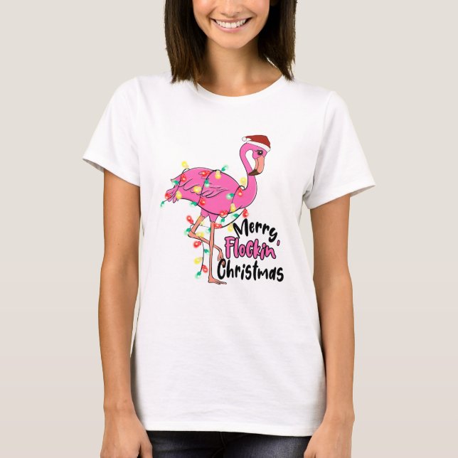 Funny Merry Flockin jul Flamingo T Shirt (Framsida)