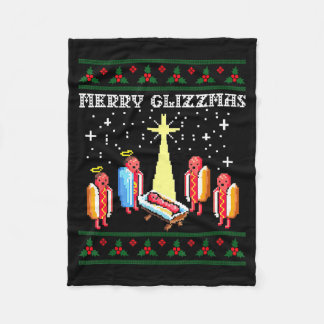 Funny Merry Glizzmas Hot Dogs Family Group Ugly Ch Fleecefilt