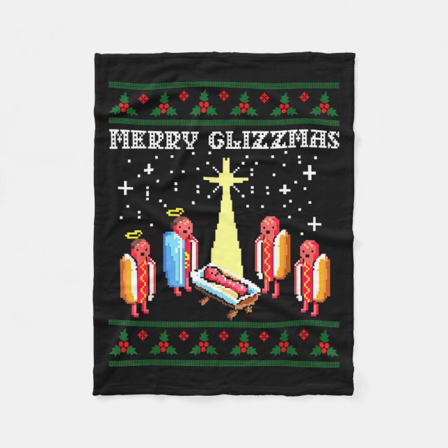 Funny Merry Glizzmas Hot Dogs Family Group Ugly Ch Fleecefilt (Framsidan)