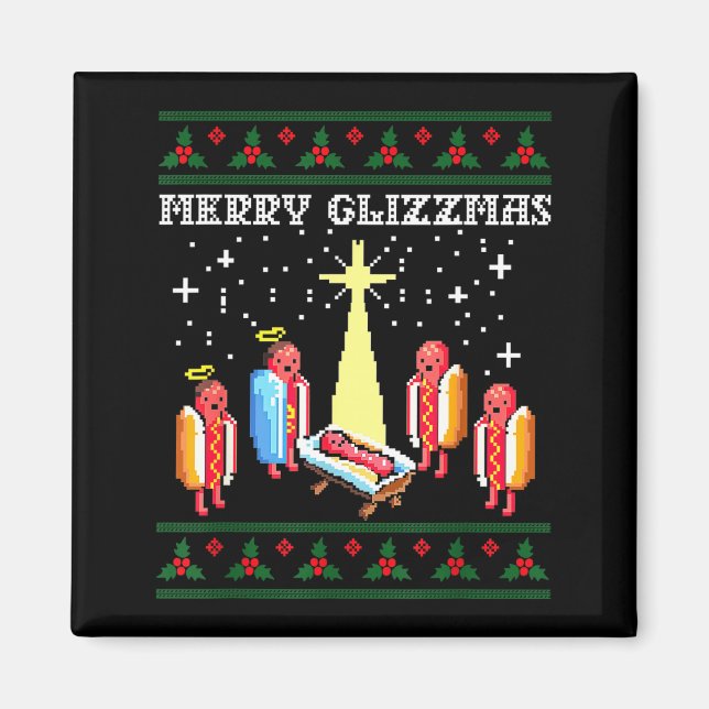 Funny Merry Glizzmas Hot Dogs Family Group Ugly Ch Magnet (Framsidan)