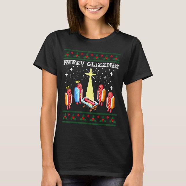 Funny Merry Glizzmas Hot Dogs Family Group Ugly Ch T Shirt (Framsida)