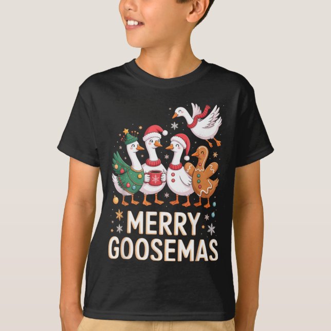 Funny Merry Goosemas Christmas Xmas Goose Family H T Shirt (Framsida)