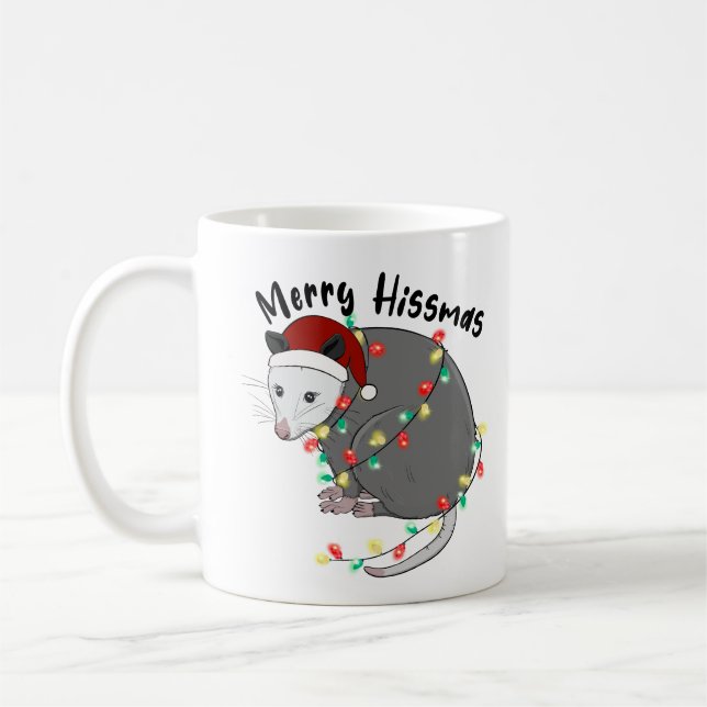 Funny Merry Hissmas Opossum Kaffemugg (Vänster)