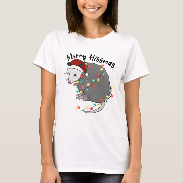 Funny Merry Hissmas Opossum T Shirt (Framsida)