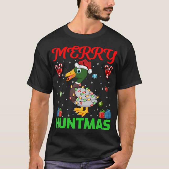 Funny Merry Huntmas Julafton Lighting Anka Hunting T Shirt (Framsida)