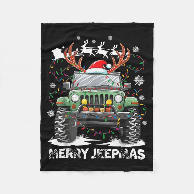 Funny Merry Jeepmas Ugly Light Reindeer Christmas  Fleecefilt (Framsidan)