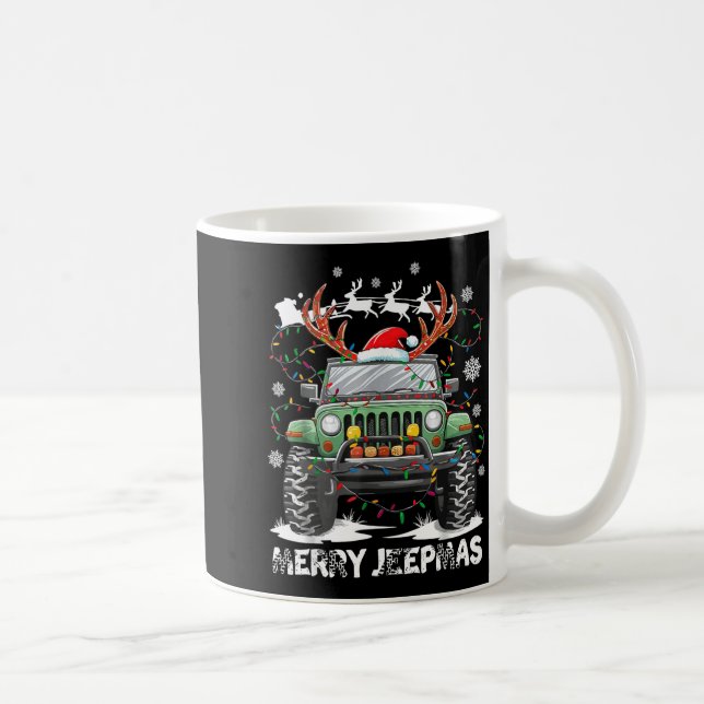 Funny Merry Jeepmas Ugly Light Reindeer Christmas  Kaffemugg (Höger)
