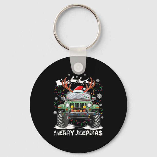 Funny Merry Jeepmas Ugly Light Reindeer Christmas  Nyckelring (Framsida)