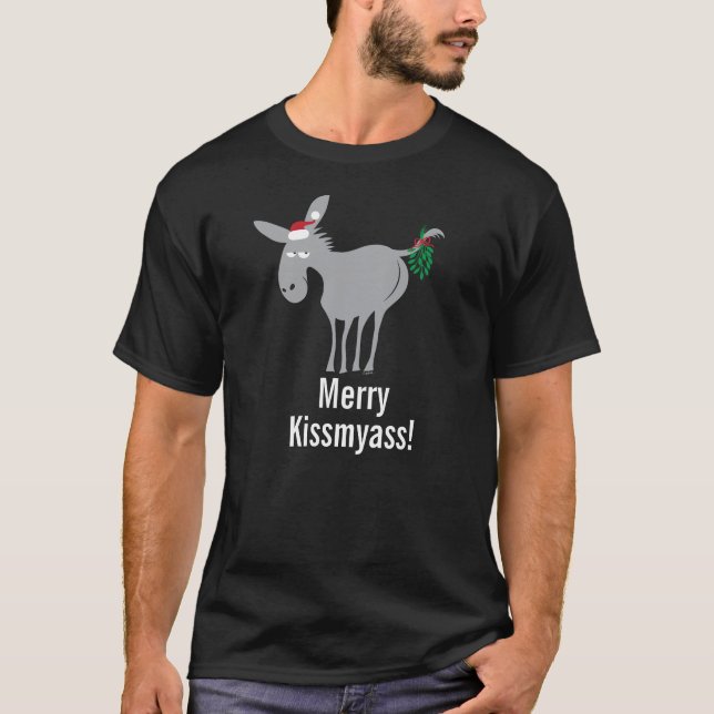 Funny Merry Kissmyass jul T Shirt (Framsida)