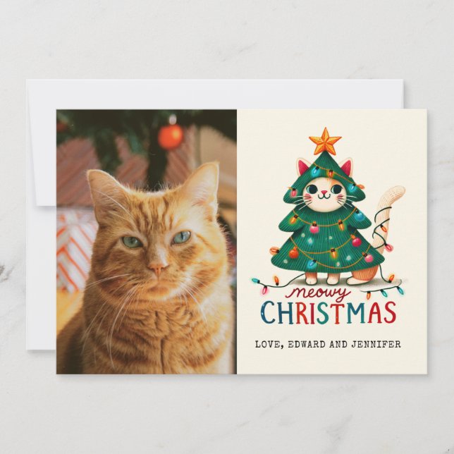 Funny Merry Meowy jul Photo Kort (Framsida)