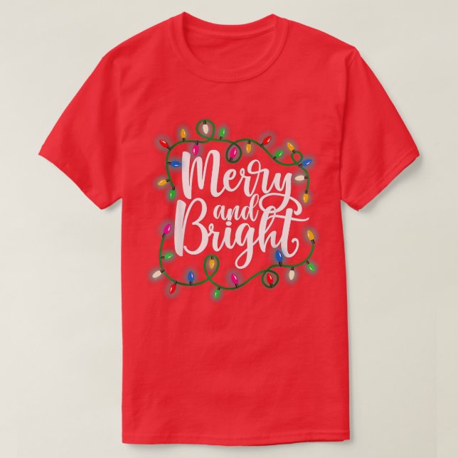 Funny Merry och Bright jul Ljus Julafton Holid T Shirt (Design framsida)