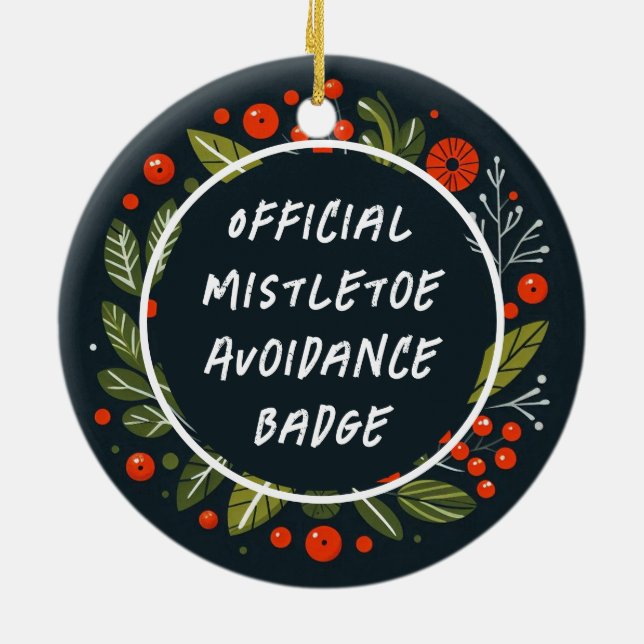 Funny Merry och Bright Mistletoe Badge Julgransprydnad Keramik (Baksidan)