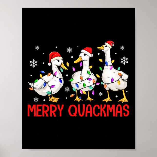 Funny Merry Quackmas Anka Santa Hat jul Ligh Poster (Framsidan)