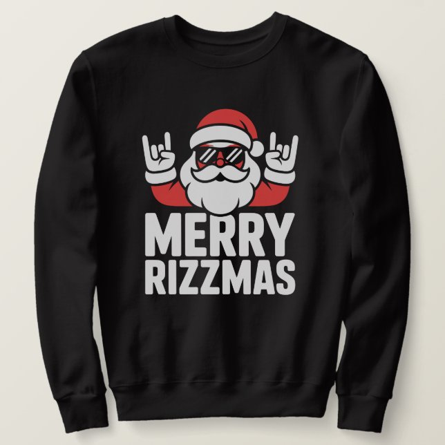 Funny Merry Rizzmas Cool Santa Lång Ärmad Tröja (Design framsida)