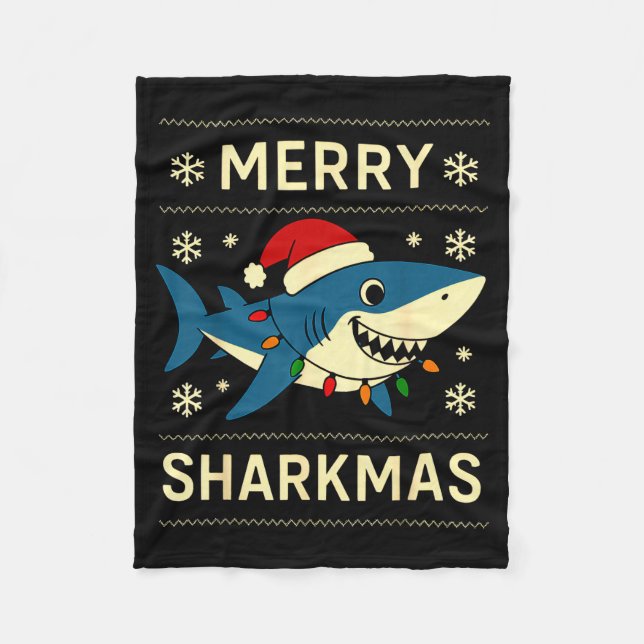 Funny Merry Sharkmas Christmas Shark Humor  Fleecefilt (Framsidan)