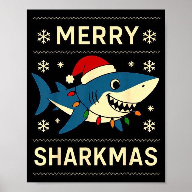 Funny Merry Sharkmas Christmas Shark Humor  Poster (Framsidan)