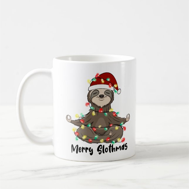 Funny Merry Slothmas Sloth Kaffemugg (Vänster)