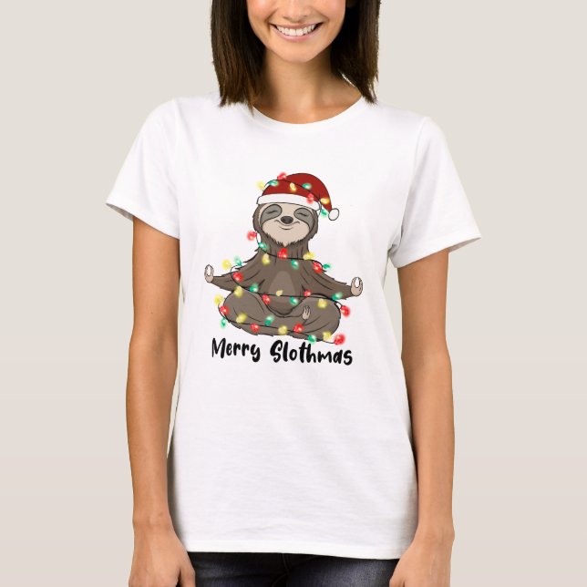Funny Merry Slothmas Sloth T Shirt (Framsida)