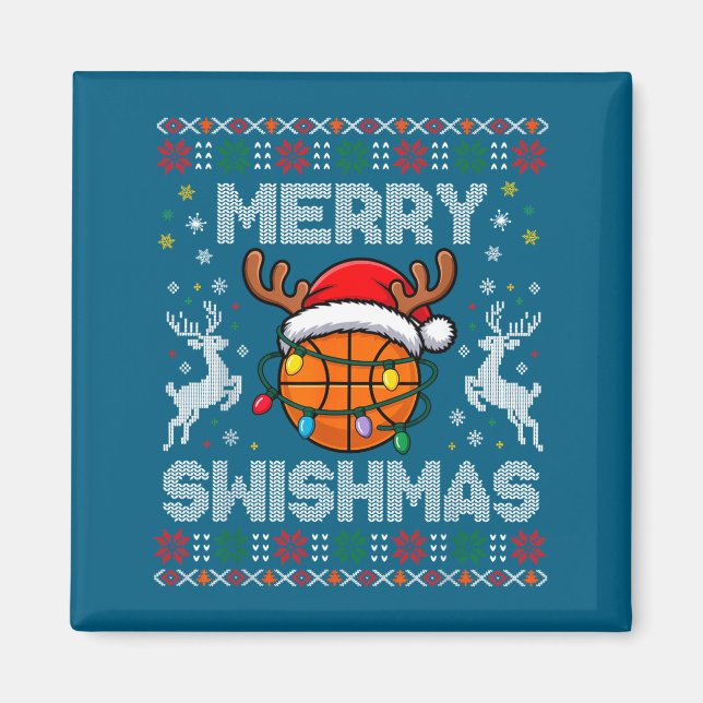 Funny Merry Swishmas Basketball Christmas Reindeer Magnet (Framsidan)